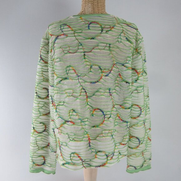 Canvasbacks Womens Large Green Multicolor Stripe Embroidered Knit Cardigan Boho - Picture 4 of 14